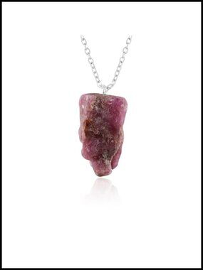 Raw Ruby Gemstone Pendant Necklace – Handmade Boho Jewelry with Silver Plated